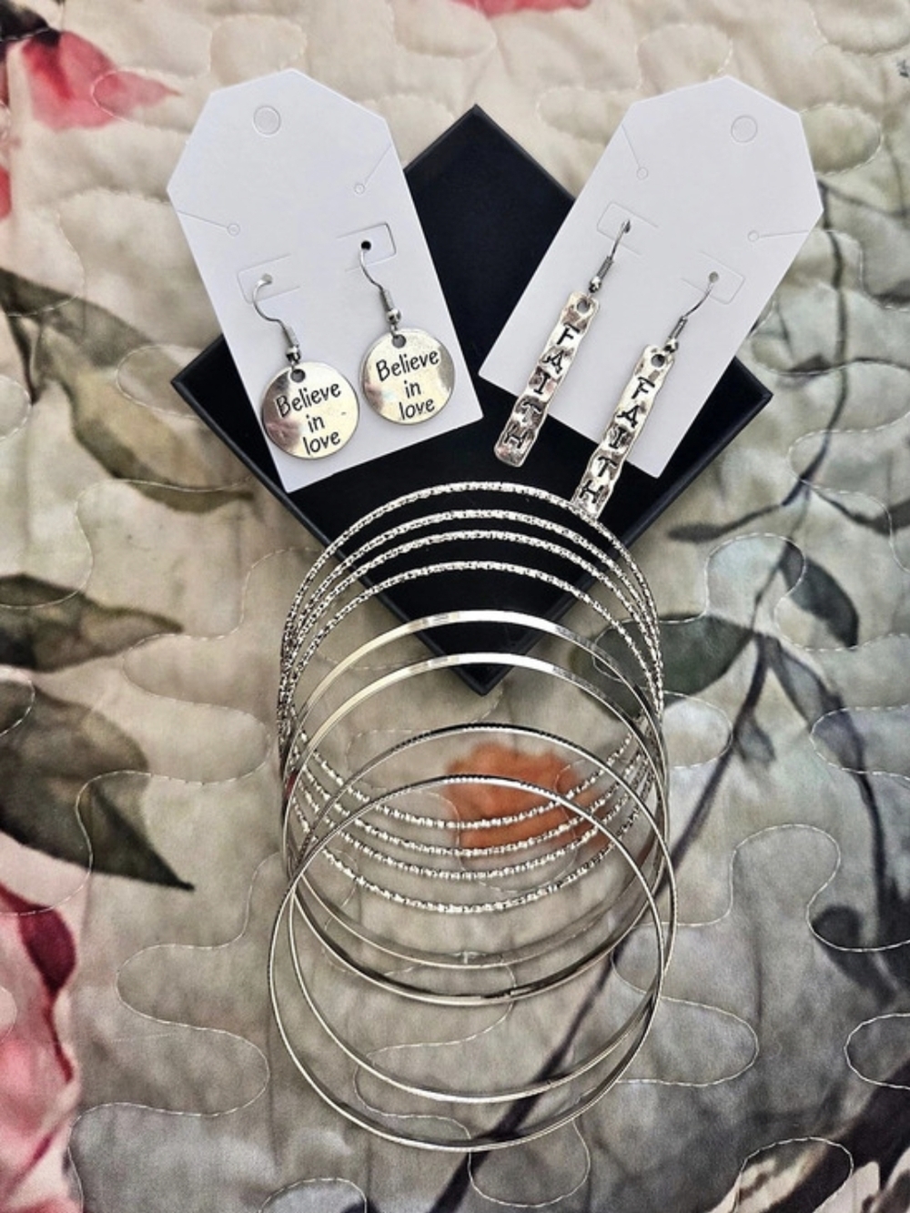 Set: Silver-Tone Bangles & Earring Pair Set - NWT